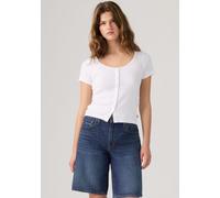T-Shirt LEVI'S "AUSTEN BUTTON THROUGH SS", Damen, Gr. S (36), weiß (hellweiß), Feinripp, Obermaterial: 97% Baumwolle, 3% Elasthan, slim fit taillenbedeckt, tiefer Rundhals, Shirts T-Shirt, Feinripp (3