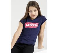 T-Shirt LEVI'S KIDS "LVG BATWING TEE", Mädchen, Gr. 2/92, blau (peacoat, tea), Jersey, Obermaterial: 60% Baumwolle, 40% Polyester, bedruckt, Basic schmal hüftlang, Rundhals, abgesteppte Kante, Shirts
