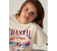 T-Shirt LEVI'S KIDS "LVG COASTAL GIRLS SS TEE", Mädchen, Gr. 10 (140), antique weiß, Jersey, Obermaterial: 60% Baumwolle, 40% Polyester, bedruckt, normal hüftbedeckend, Rundhals, Shirts T-Shirt, for G