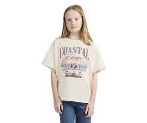 T-Shirt LEVI'S KIDS "LVG COASTAL GIRLS SS TEE", Mädchen, Gr. 14 (158), antique weiß, Jersey, Obermaterial: 60% Baumwolle, 40% Polyester, bedruckt, normal hüftbedeckend, Rundhals, Shirts T-Shirt, for G