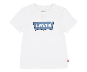 T-Shirt LEVI'S KIDS "LVN MY FIRST BATWING TEE", Jungen, Gr. 10 (140), weiß (hellweiß), Jersey, Obermaterial: 100% Baumwolle, bestickt, regular fit normal, Rundhals, gerader Abschluss, Shirts T-Shirt,