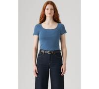 T-Shirt LEVI'S "Levi's Essential T-Shirt mit quadratischem Ausschnitt", Damen, Gr. L (40), indigo rib light ind, Feinripp, Obermaterial: 100% Baumwolle, unifarben, figurbetont taillenbedeckt, tiefer R