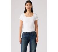 T-Shirt LEVI'S "Levi's Essential T-Shirt mit quadratischem Ausschnitt", Damen, Gr. L (40), weiß (hellweiß), Feinripp, Obermaterial: 100% Baumwolle, unifarben, figurbetont taillenbedeckt, tiefer Rundha