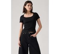 T-Shirt LEVI'S "ESSENTIAL SQRD NE", Damen, Gr. S (36), anthrazit night, Feinripp, Obermaterial: 100% Baumwolle, unifarben, figurbetont taillenbedeckt, tiefer Rundhals, Shirts T-Shirt, Feinrippqualität