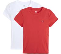 T-Shirt LEVI'S "Mini-Logo", Damen, Gr. M, weiß (rot und weiß), Jersey, Obermaterial: 100% Baumwolle, Basic, figurbetont normal, Rundhals, abgesteppt, Shirts T-Shirt, mit kleiner Markenlogo-Stickerei a