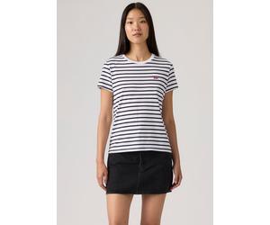 T-Shirt LEVI'S "PERFECT TEE", Damen, Gr. M (38), schwarz-weiß (stripe hellweiß navy), Single Jersey, Obermaterial: 100% Baumwolle, gestreift, figurbetont normal, Rundhals, Shirts T-Shirt, mit kleiner