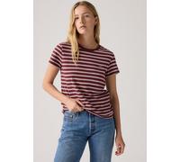 T-Shirt LEVI'S "PERFECT TEE", Damen, Gr. XS (34), rot (trudy stripe chocola), Single Jersey, Obermaterial: 100% Baumwolle, gestreift, figurbetont normal, Rundhals, Shirts T-Shirt, mit kleiner Logo-Sti