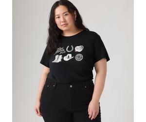 T-Shirt LEVI'S PLUS "PL PERFECT TEE", Damen, Gr. 4XL (58/60), schwarz (pl archival silber grid anthrazit), Single Jersey, Obermaterial: 100% Baumwolle, bedruckt, bequem normal, Rundhals, Shirts T-Shir