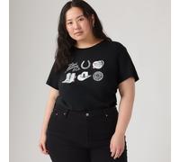 T-Shirt LEVI'S PLUS "PL PERFECT TEE", Damen, Gr. XXL (50/52), schwarz (pl archival silber grid anthrazit), Single Jersey, Obermaterial: 100% Baumwolle, bedruckt, bequem normal, Rundhals, Shirts T-Shir