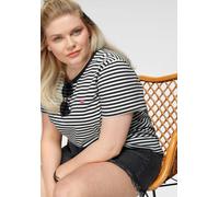 T-Shirt LEVI'S PLUS "PL THE PERFECT", Damen, Gr. XXL (50/52), weiß (schwarz, ecru), Single Jersey, Obermaterial: 100% Baumwolle, gestreift, figurumspielend hüftbedeckend, Rundhals, abgesteppt, Shirts