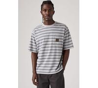 T-Shirt LEVI'S "SS WORKWEAR PKT TEE", Herren, Gr. M, grau (porter stripe medium erdgrau), Jersey, Obermaterial: 100% Baumwolle, gestreift, normal hüftbedeckend, Rundhals, Shirts T-Shirt, mit Brusttasc
