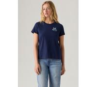 T-Shirt LEVI'S "THE PERFECT TEE", Damen, Gr. L (40), vicky floral blau, Single Jersey, Obermaterial: 100% Baumwolle, normal, Rundhals, abgesteppt, Shirts T-Shirt, mit Batwing-Logoprint (44925309-L)