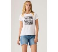 T-Shirt LEVI'S "LV T-Shirt THE PERFECT TEE NEUTRALS", Damen, Gr. XS (34), zine cowboy grid hellweiß, Jersey, Obermaterial: 100% Baumwolle, bedruckt, normal hüftlang, Rundhals, Shirts T-Shirt (56802618