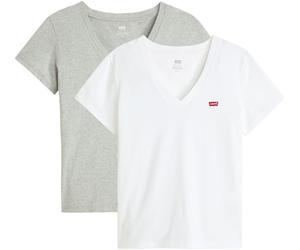 T-Shirt LEVI'S "VNECK TEE 2 PACK", Damen, Gr. XS (34), weiß (2 pack v neck weiß), Jersey, Obermaterial: 100% Baumwolle, Basic hüftlang, V-Ausschnitt, Shirts T-Shirt (32128460-XS) 2 pack v neck weiß