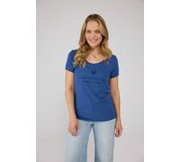 T-Shirt LIEBLINGSSTÜCK "CiaEp", Damen, Gr. XXL (44), blau (schwarz denim), Jersey, Obermaterial: 100% Baumwolle, clean, unifarben, regular fit taillenbedeckt, Rundhals, Shirts T-Shirt, mit Logo-Print