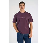 T-Shirt LINDBERGH, Damen, Gr. L, deep lila, Jersey, Obermaterial: 100% Baumwolle, bestickt, unifarben, oversize hüftbedeckend, Rundhals, Shirts T-Shirt, mit Stickerei auf der Brust (14427447-L) deep l