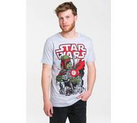 T-Shirt LOGOSHIRT "Boba Fett - Krieg der Sterne", Damen, Gr. M, grau, 95% Baumwolle, 5% Viskose, bedruckt, normal, Rundhals, Shirts T-Shirt, mit kultigem Frontprint (33487754-M) grau