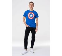 Logoshirt® Marvel Comics I Captain America I Schild Logo I T-Shirt Print I Damen & Herren I kurzärmlig I blau I Lizenziertes Originaldesign I Größe S