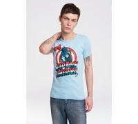 T-Shirt LOGOSHIRT "Captain America", Herren, Gr. XS, blau, 100% Baumwolle, bedruckt, normal, Rundhals, Shirts T-Shirt, mit Retro-Frontprint (38530913-XS) blau