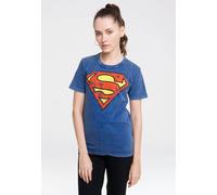 T-Shirt LOGOSHIRT "DC Comics - Superman", Damen, Gr. S, blau, 100% Baumwolle, unifarben, normal, Rundhals, Shirts T-Shirt, mit lizenziertem Print (61748714-S) blau