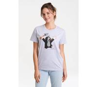 T-Shirt LOGOSHIRT "Der kleine Maulwurf - Juhu", Damen, Gr. 3XL, grau (grau, meliert), 95% Baumwolle, 5% Viskose, bedruckt, normal, Rundhals, Shirts T-Shirt, mit lizenziertem Print (17416568-XXXL) grau