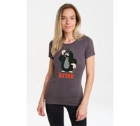 T-Shirt LOGOSHIRT "Der kleine Maulwurf - Krtek", Damen, Gr. XS, dunkelgrau, 100% Baumwolle, unifarben, lang, Rundhals, Shirts T-Shirt, mit coolem Maulwurf-Print (86514446-XS) dunkelgrau