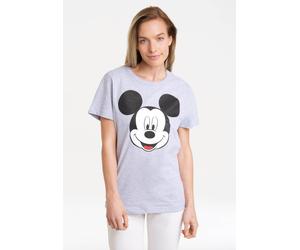 T-Shirt LOGOSHIRT "Disney - Mickey Mouse Gesicht", Damen, Gr. S, grau (grau, meliert), 92% Baumwolle, 8% Elasthan, bedruckt, meliert, normal, Rundhals, Shirts T-Shirt, mit lizenziertem Print (30957101