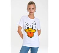 T-Shirt LOGOSHIRT "Donald Duck - Face", Damen, Gr. XS, weiß (altweiß), 100% Baumwolle, bedruckt, normal, Rundhals, Shirts T-Shirt, mit lizenziertem Originaldesign (57447638-XS) altweiß