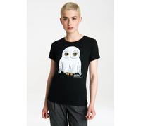 Logoshirt® Harry Potter I Eule I Hedwig I T-Shirt Print I Damen I kurzärmlig I schwarz I Lizenziertes Originaldesign I Größe XS