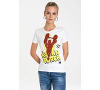T-Shirt LOGOSHIRT "Human Torch - Flame On", Damen, Gr. XS, weiß (altweiß), 100% Baumwolle, bedruckt, normal, Rundhals, Shirts T-Shirt, mit lizenziertem Originaldesign (52064821-XS) altweiß