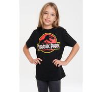 Logoshirt®️ Jurassic Park I T-Rex I Logo I Bio T-Shirt Print I Kinder I Mädchen & Jungen I kurzärmlig I schwarz I Lizenziertes Originaldesign I Größe 152