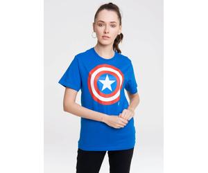 T-Shirt LOGOSHIRT "Marvel Comics", Damen, Gr. M, blau, 100% Baumwolle, bedruckt, normal, Rundhals, Shirts T-Shirt, mit Captain America-Logo (21719023-M) blau