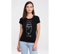 Logoshirt® Die Sendung mit der Maus I Maus I Umriss I T-Shirt Print I Damen I kurzärmlig I schwarz I Lizenziertes Originaldesign I Größe XS