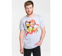 Logoshirt® Pippi Langstrumpf & Herr Nilsson I T-Shirt Print I Damen & Herren I kurzärmlig I grau-meliert I Lizenziertes Originaldesign I Größe XXL