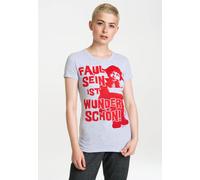 T-Shirt LOGOSHIRT "Pippi Langstrumpf", Damen, Gr. XS, grau (grau, meliert), 95% Baumwolle, 5% Viskose, bedruckt, meliert, normal, Rundhals, Shirts T-Shirt, mit tollem Frontprint (42594363-XS) grau, me