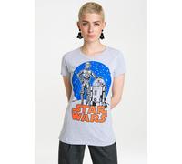 T-Shirt LOGOSHIRT "R2-D2 & C-3PO Star Wars", Damen, Gr. M, grau (grau, blau), 95% Baumwolle, 5% Viskose, bedruckt, meliert, normal, Rundhals, Shirts T-Shirt, mit coolem Frontprint (18160242-M) grau, b