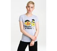Logoshirt® Sesamstrasse I Ernie & Bert I Havin' Fun I T-Shirt Print I Damen I kurzärmlig I grau-meliert I Lizenziertes Originaldesign I Größe L