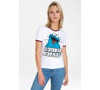 T-Shirt LOGOSHIRT "Sesamstrasse - Krümelmonster", Damen, Gr. XS, weiß (weiß, rot), 100% Baumwolle, bedruckt, normal, Rundhals, Shirts T-Shirt, mit lizenziertem Print (51244253-XS) weiß, rot
