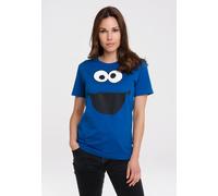 T-Shirt LOGOSHIRT "Sesamstraße - Krümelmonster Gesicht", Damen, Gr. S, blau, 100% Baumwolle, unifarben, normal, Rundhals, Shirts T-Shirt, mit lizenziertem Print (79113748-S) blau