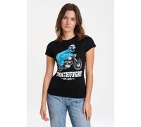 Logoshirt® Sesamstrasse I Krümelmonster I Motorrad I Born to Be Hungry I T-Shirt Print I Damen I kurzärmlig I schwarz I Lizenziertes Originaldesign I Größe M