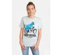 T-Shirt LOGOSHIRT "Sesamstrasse - Krümelmonster Motorrad", Damen, Gr. XS, blau (hellblau), 100% Baumwolle, bedruckt, normal, Rundhals, Shirts T-Shirt, mit lizenziertem Print (30890354-XS) hellblau
