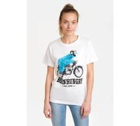 T-Shirt LOGOSHIRT "Sesamstrasse - Krümelmonster Motorrad", Damen, Gr. XS, weiß, 100% Baumwolle, bedruckt, normal, Rundhals, Shirts T-Shirt, mit lizenziertem Print (71024369-XS) weiß
