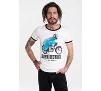 T-Shirt LOGOSHIRT "Sesamstraße - Krümelmonster Motorrad", Herren, Gr. M, bunt (weiß, dunkelblau), 100% Baumwolle, bedruckt, normal, Rundhals, Shirts T-Shirt, mit lizenziertem Print (84145026-M) weiß, 