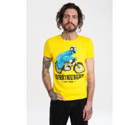 Logoshirt® Sesamstrasse I Krümelmonster I Motorrad I Born to Be Hungry I T-Shirt Print I Damen & Herren I kurzärmlig I gelb I Lizenziertes Originaldesign I Größe M