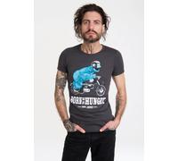 Logoshirt® Sesamstrasse I Krümelmonster I Motorrad I Born to Be Hungry I T-Shirt Print I Damen & Herren I kurzärmlig I dunkelgrau I Lizenziertes Originaldesign I Größe M