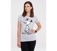 Logoshirt® Peanuts I Snoopy I Feelin' Groovy I T-Shirt Print I Damen I kurzärmlig I grau-meliert I Lizenziertes Originaldesign I Größe L