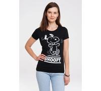 T-Shirt LOGOSHIRT "Snoopy - Happy", Damen, Gr. XS, schwarz-weiß (schwarz, weiß), 100% Baumwolle, bedruckt, normal, Rundhals, Shirts T-Shirt, mit lizenziertem Original-Print (88621944-XS) schwarz, weiß