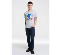 T-Shirt LOGOSHIRT "Sonic the Hedgehog 1991", Herren, Gr. L, grau, 95% Baumwolle, 5% Viskose, bedruckt, meliert, normal, Rundhals, Shirts T-Shirt, mit Retro-Print (18336344-L) grau