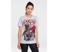 T-Shirt LOGOSHIRT "Star Wars - Boba Fett", Damen, Gr. M, grau (grau, meliert), 95% Baumwolle, 5% Viskose, unifarben, normal, Rundhals, Shirts T-Shirt, mit lizenziertem Print (19575034-M) grau, meliert