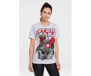 T-Shirt LOGOSHIRT "Star Wars - Boba Fett", Damen, Gr. XL, grau (grau, meliert), 95% Baumwolle, 5% Viskose, unifarben, normal, Rundhals, Shirts T-Shirt, mit lizenziertem Print (19575034-XL) grau, melie
